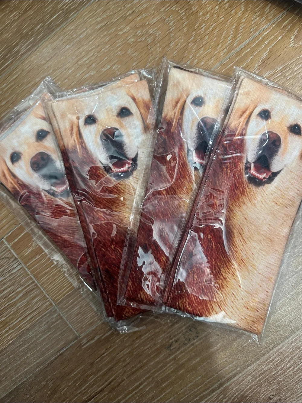 Dog Print Crew Socks - Golden Retriever Design in Cream & Brown (bundle of 4)
